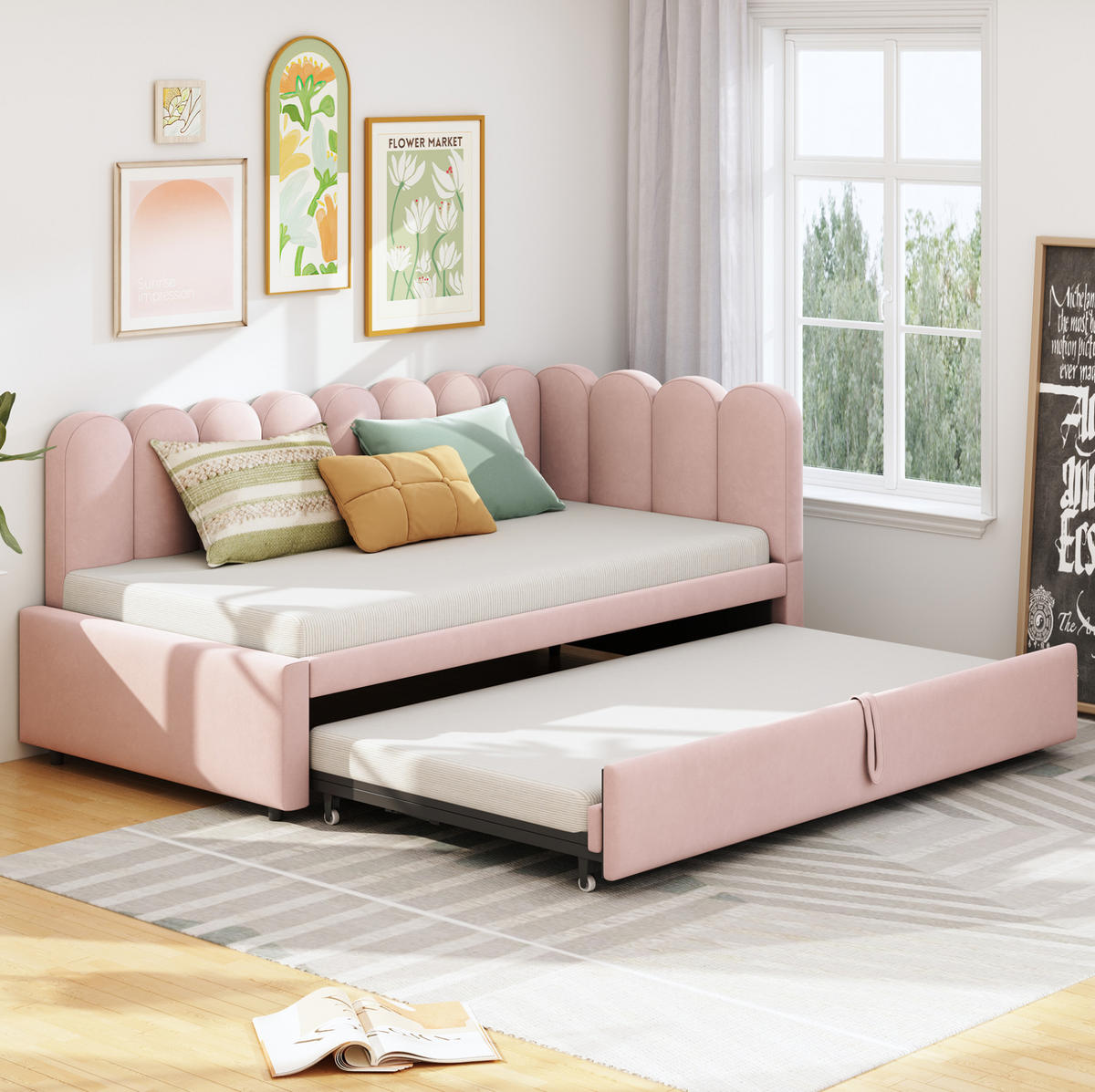 POLSTERBETT 90/180×200 cm in Rosa aus Samt mit L-Form - Pink, Textil (180/200cm) - Flora Grace