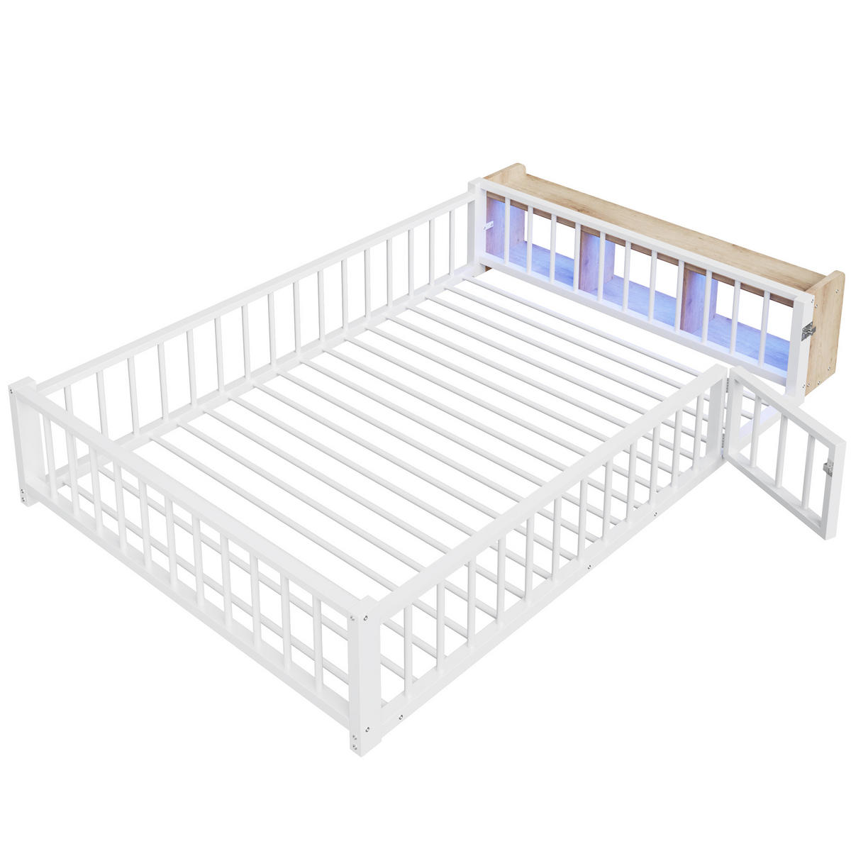 METALLBETT 140/200 cm Weiß mit Ablagefächern und LED-Streifenleuchten - Weiß, Metall (140/200cm) - Oxeza