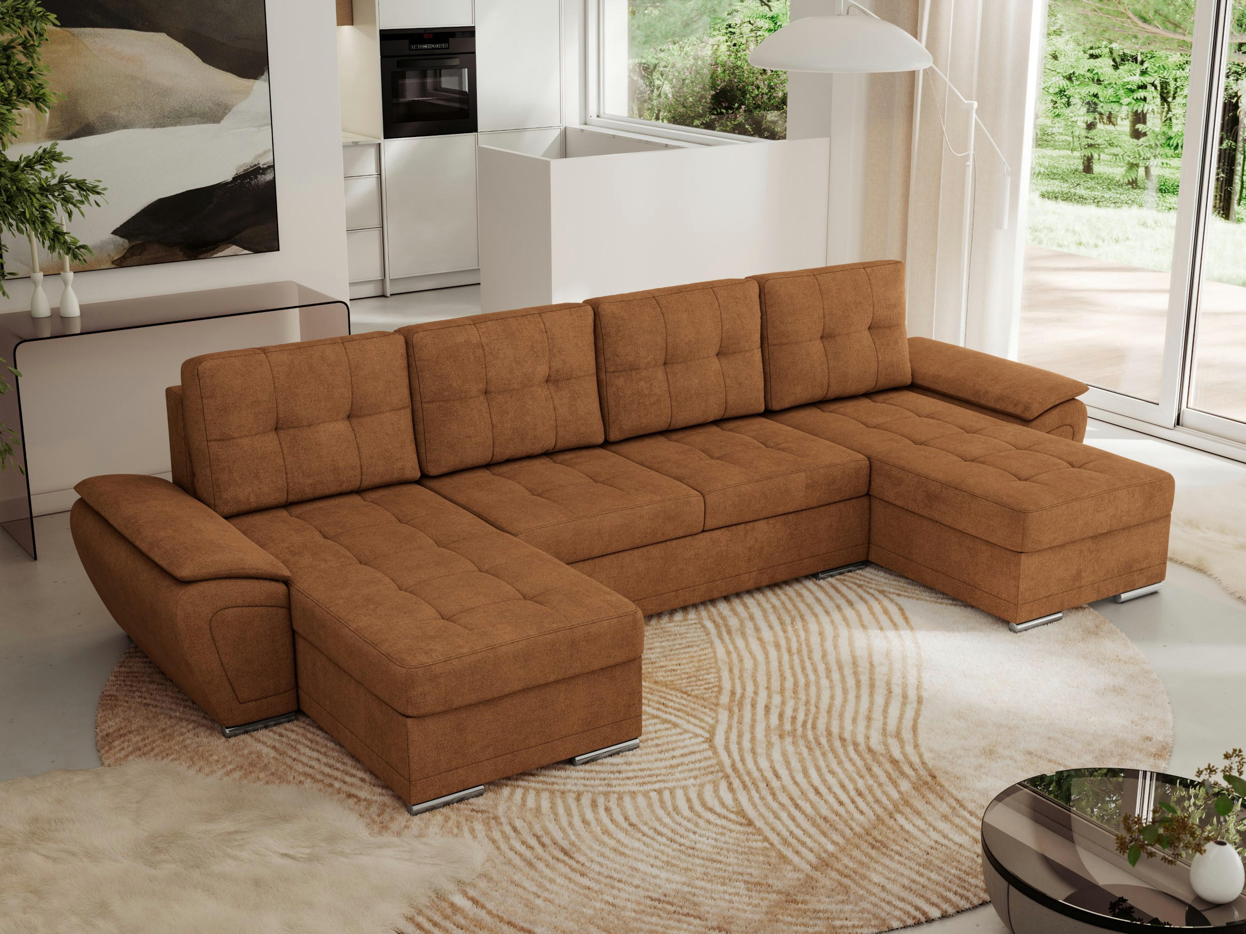 WOHNLANDSCHAFT UMBRIA U Orange Stukture - Orange/Grau, Textil/Metall (336/85/157cm) - MKS