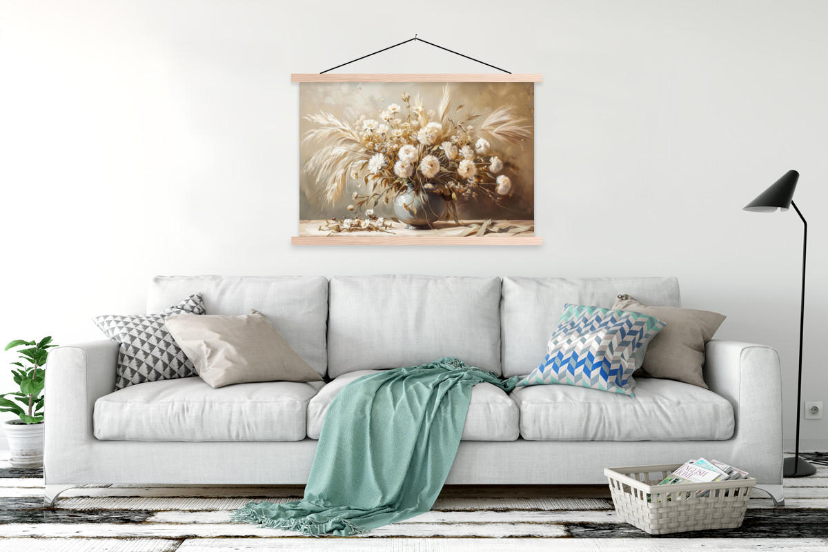 POSTER Blumen - Vase - Stilleben - Beige 120x80 cm - Creme, Textil (120/80/0.15cm) - MuchoWow