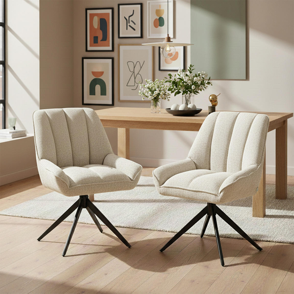 DREHSTUHL Mika-Zoe - Creme/Schwarz, Textil/Metall (60/88/68cm) - DUBI Möbel