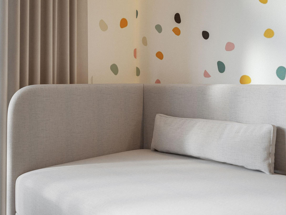 JUGENDBETT Calmmo Hellgrau mit Chenille-Bezug, Kopfteil links - Hellgrau, Textil (90/200cm) - Selsey