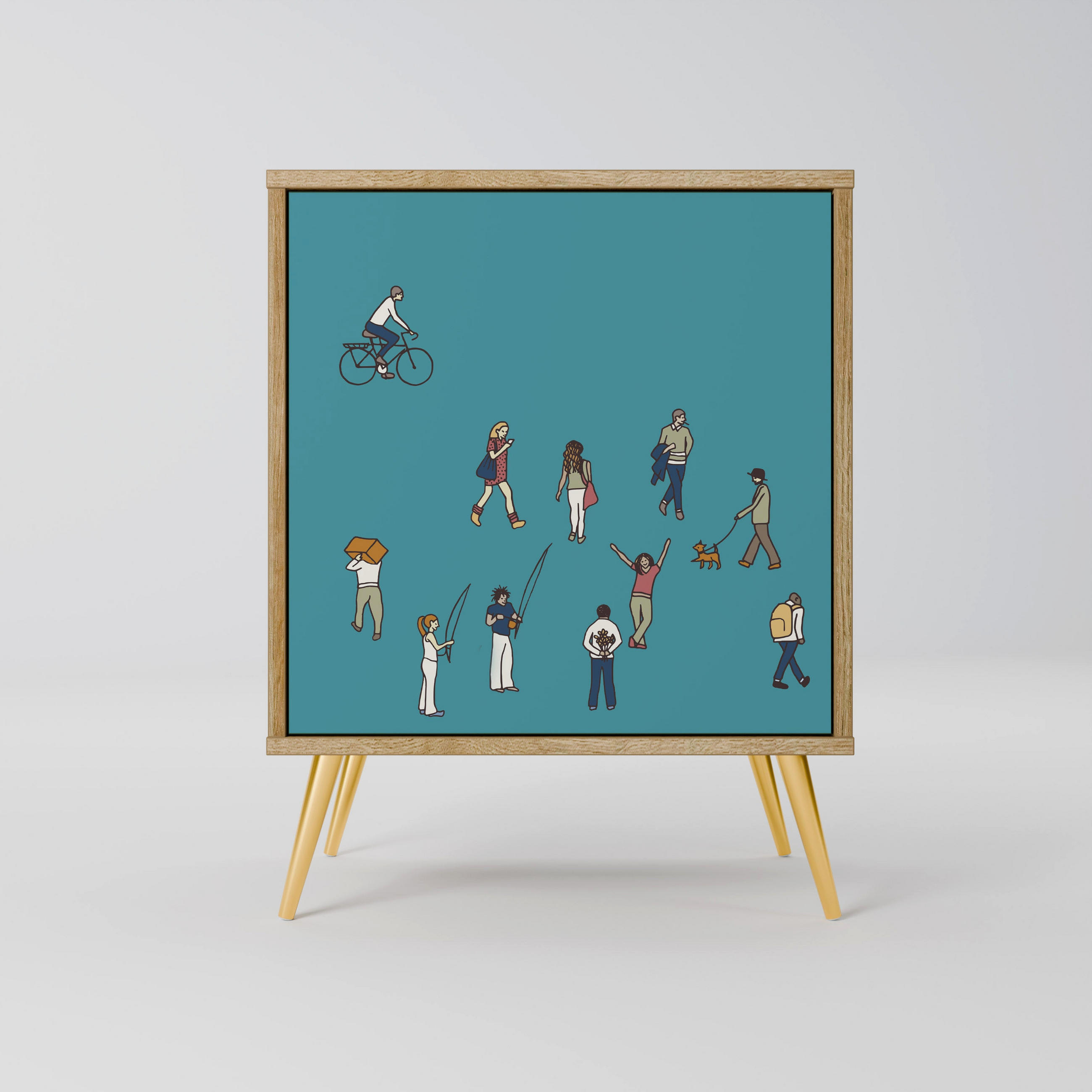 SIDEBOARD COLLECTIVE STREAM, Eichefarben, 57,5x42x75,5 cm, Goldfarbene Metallfüße - Eichefarben/Goldfarben, Holzwerkstoff/Metall (57.5/75.5/42cm) - SpaceRebels