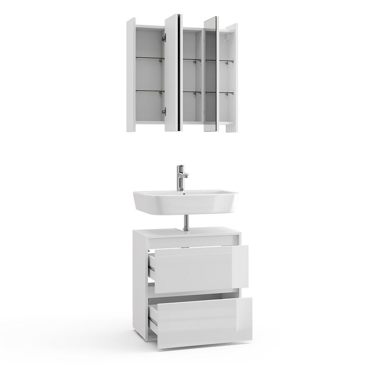 BADMÖBEL-SET Majest Weiß 2 Teile - Weiß Hochglanz/Weiß, Holzwerkstoff (60/62/30cm) - Vicco
