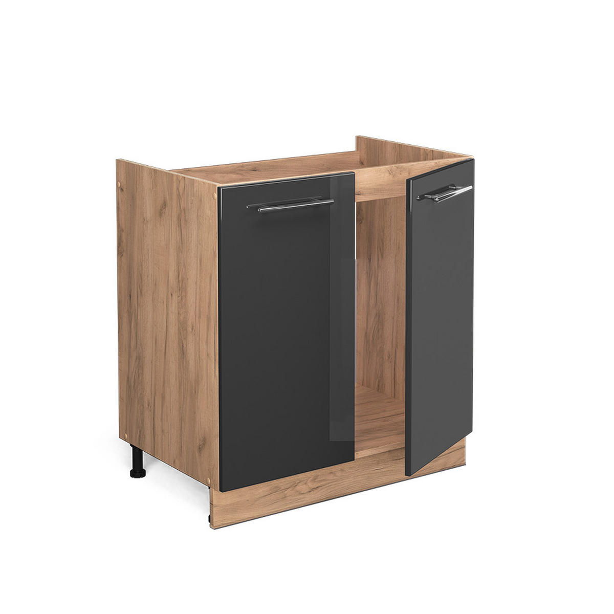SPÜLENUNTERSCHRANK Fame-Line Anthrazit Hochglanz 80 cm, AP Eiche - Anthrazit/Eiche Wotan, Holzwerkstoff (80/82/60cm) - Vicco
