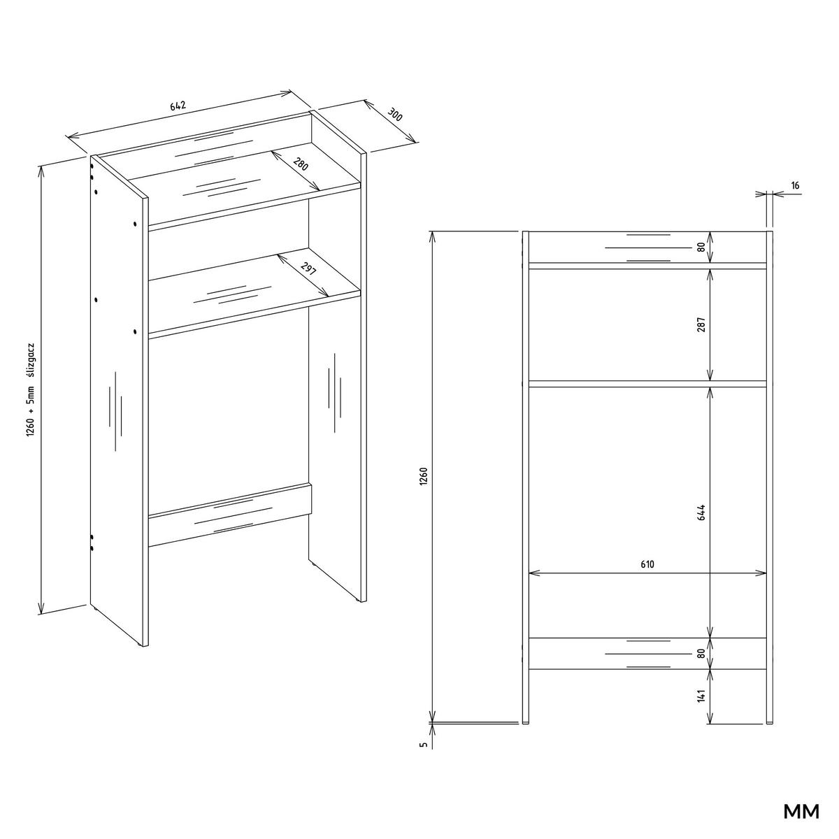 WASCHMASCHINENSCHRANK Waschli Klein - Weiß, Holzwerkstoff (64/126/30cm) - kommodly