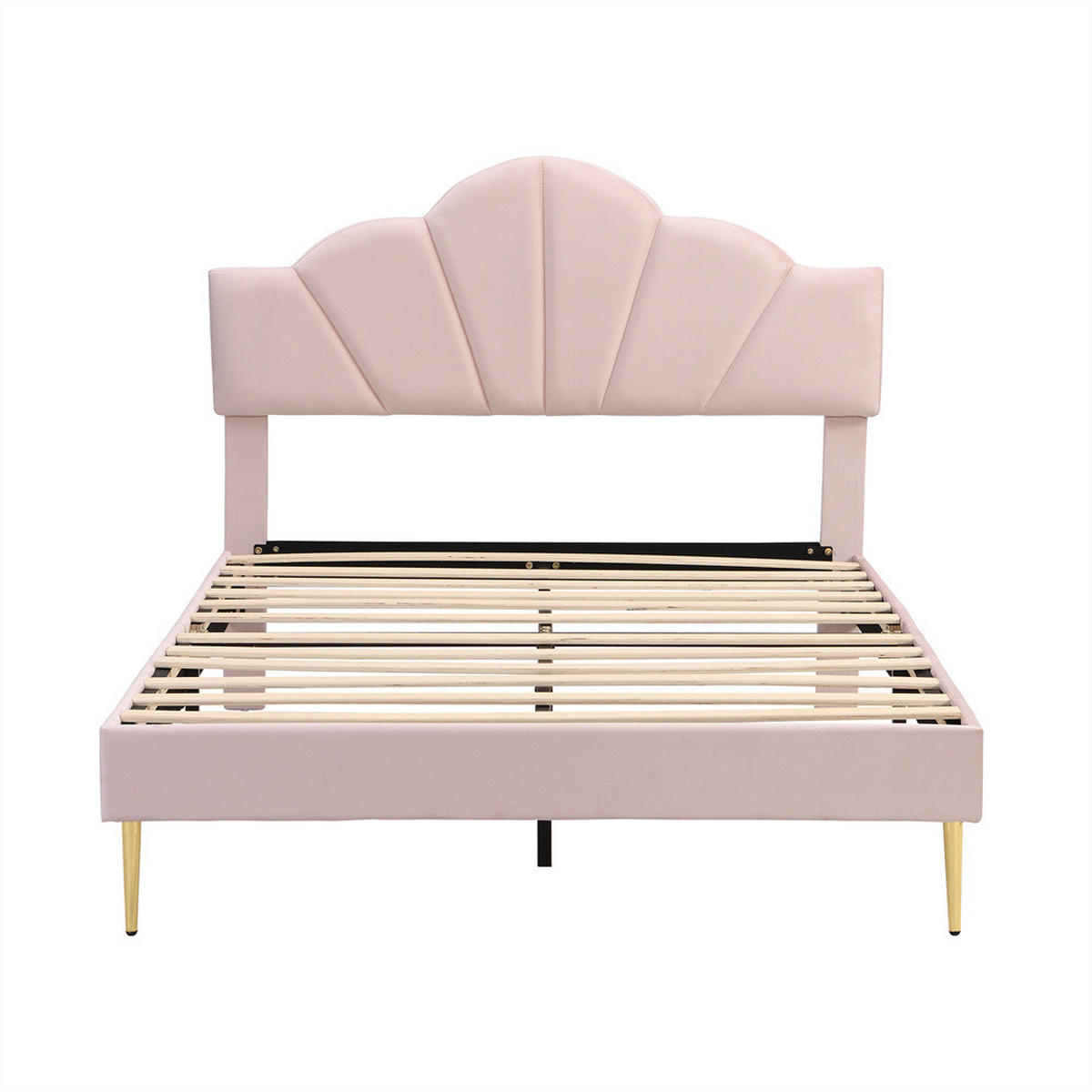 POLSTERBETT 140/190 cm in Rosa Samt mit Goldenen Eisenbeinen - Pink, Holz/Textil (140/200cm) - KOMHTOM