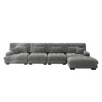 ECKSOFA 406×145×81 cm aus Chenille modular mit Ottoman, grau - Grau, Textil (145/406cm) - Luhomfu