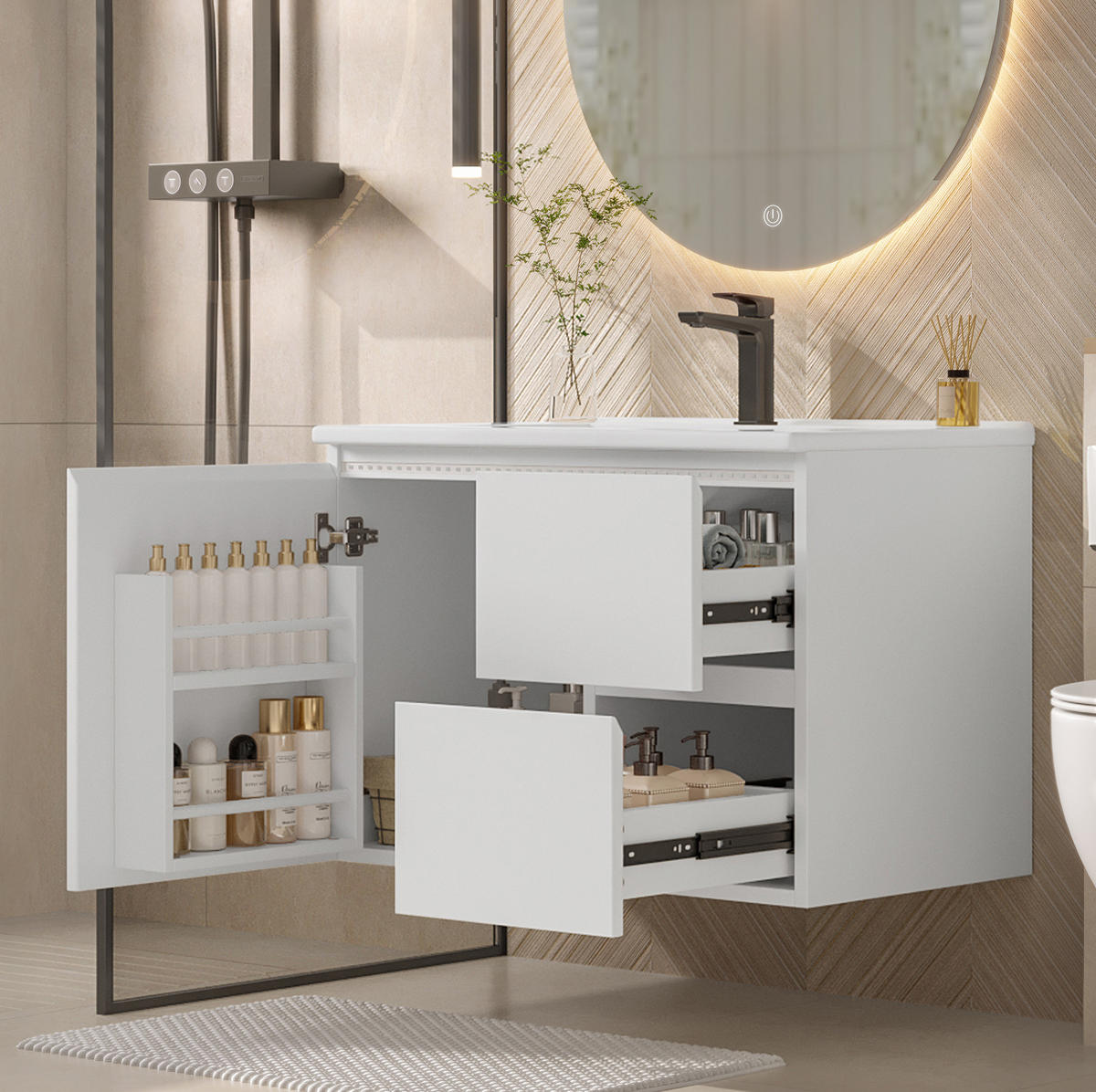 BADEZIMMERSCHRANK mit Keramikwaschbecken 76 x 46 x 50 cm Weiß - Weiß, Holzwerkstoff (46/50/76cm) - Beauniv