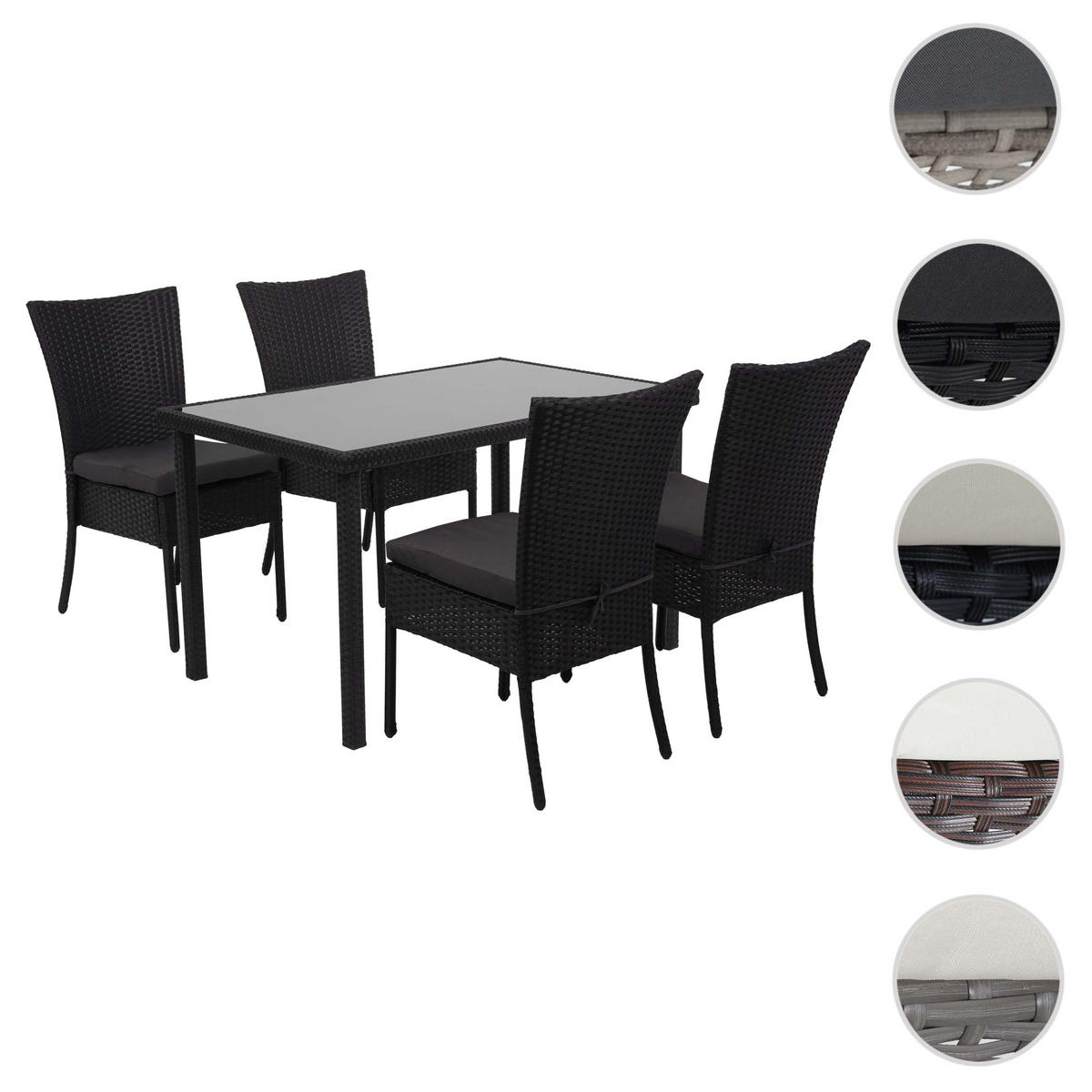 POLY-RATTAN GARNITUR Schwarz, Anthrazit 5-teilig-Set - Anthrazit/Schwarz, Kunststoff - MCW
