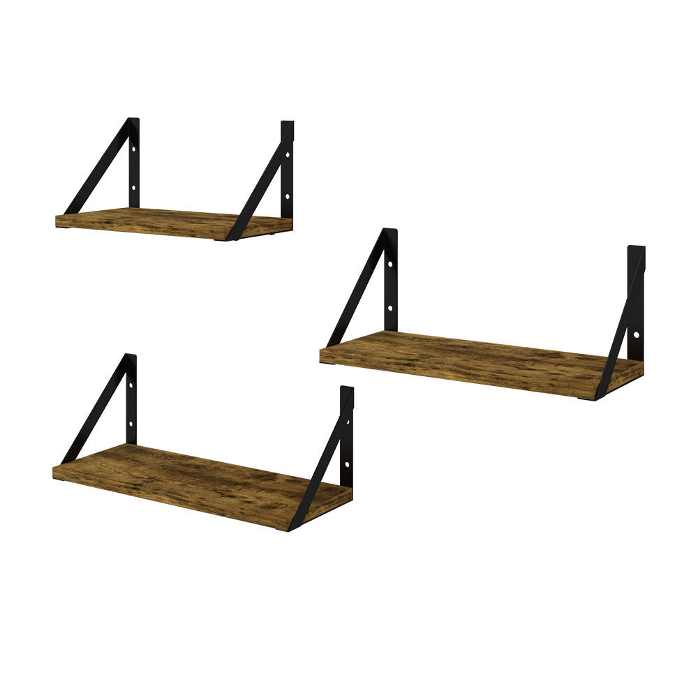 WANDREGAL Fyrk Eiche rustikal 3 Teile - Wildeiche/Schwarz, Holzwerkstoff (40/12/15cm) - Vicco