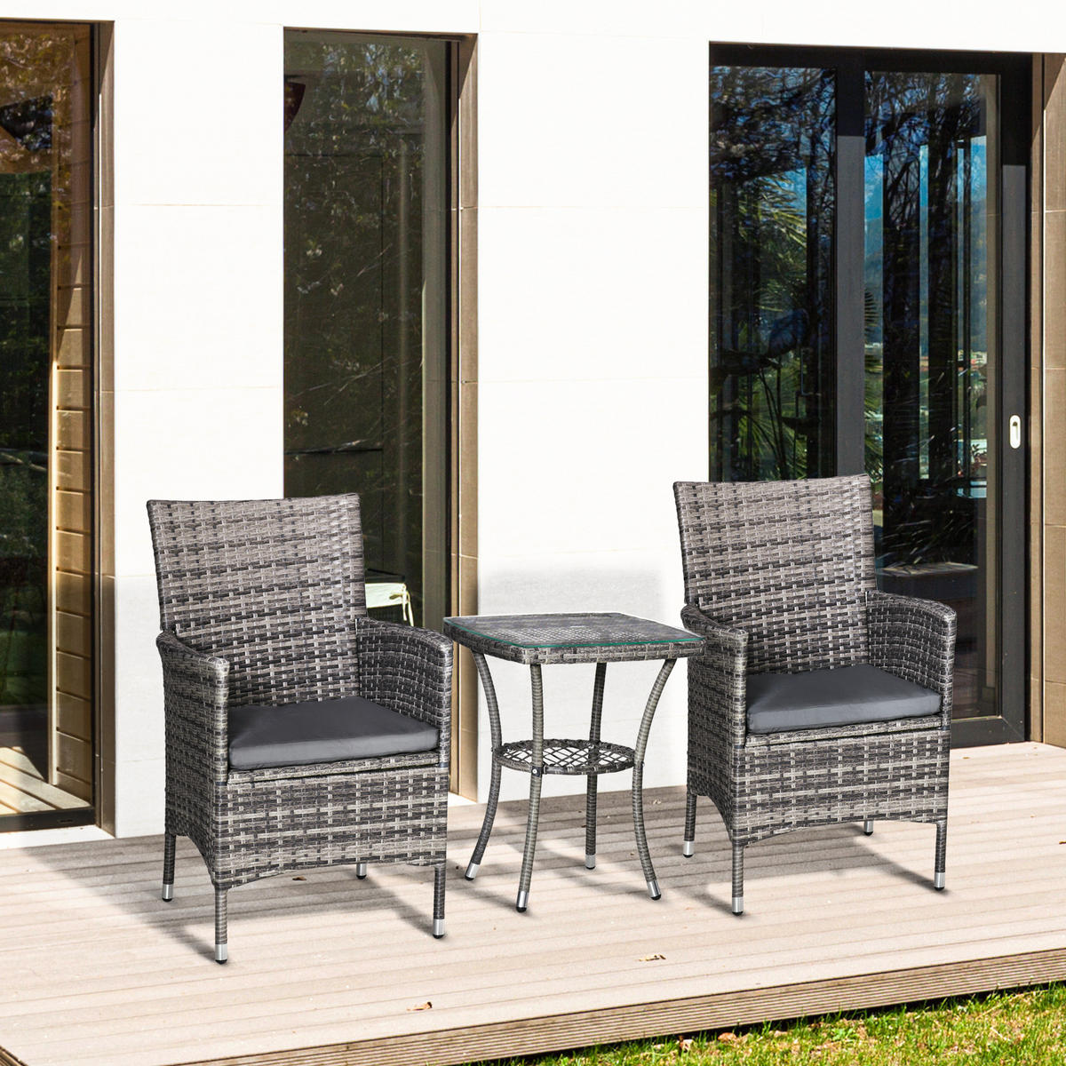 GARTENMÖBEL Set, Metall, PE, Dunkelgrau - Dunkelgrau, Metall - Outsunny