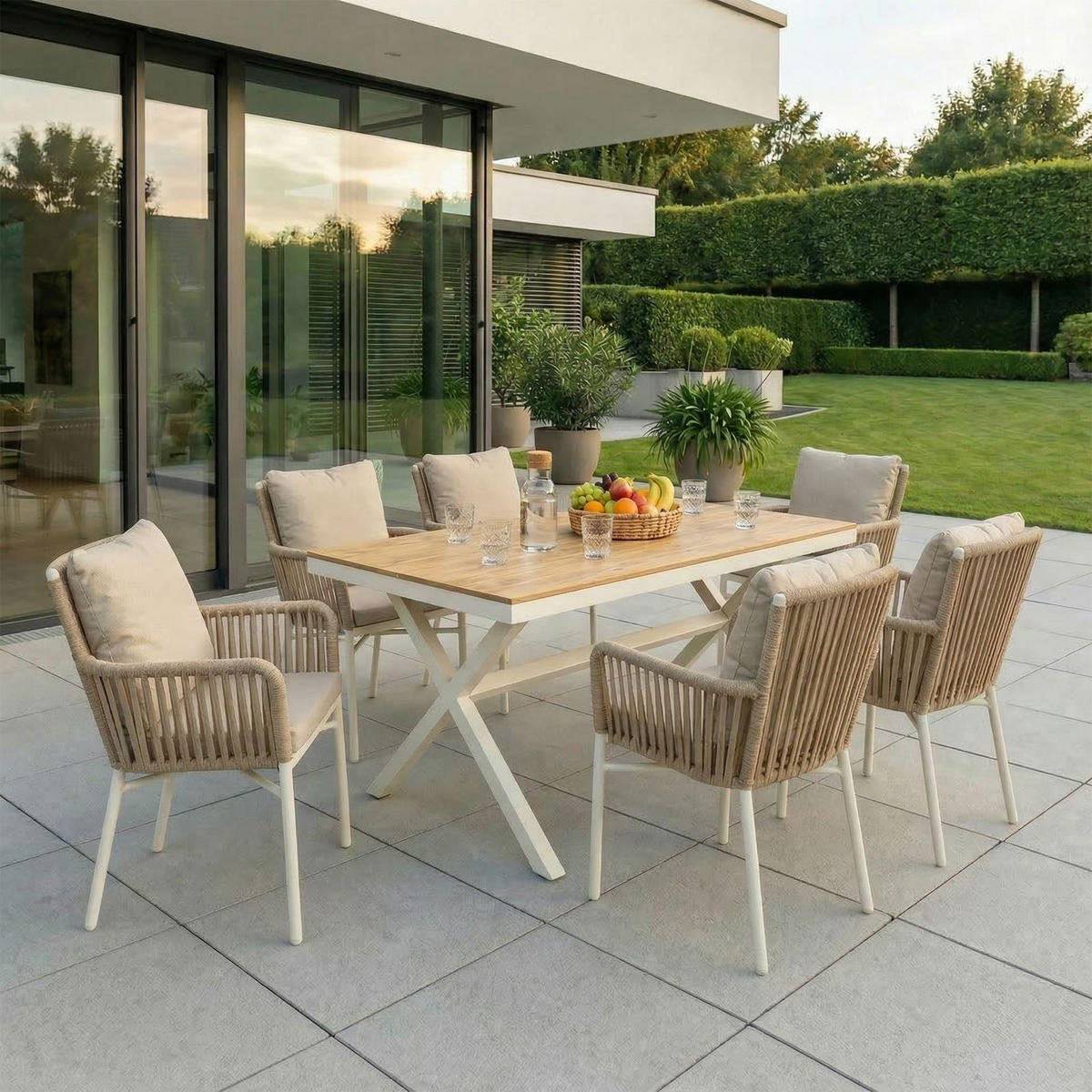 GARTENMÖBEL SET AFUERA 7er Set weiß, champagne - Weiß, Metall - IDIMEX