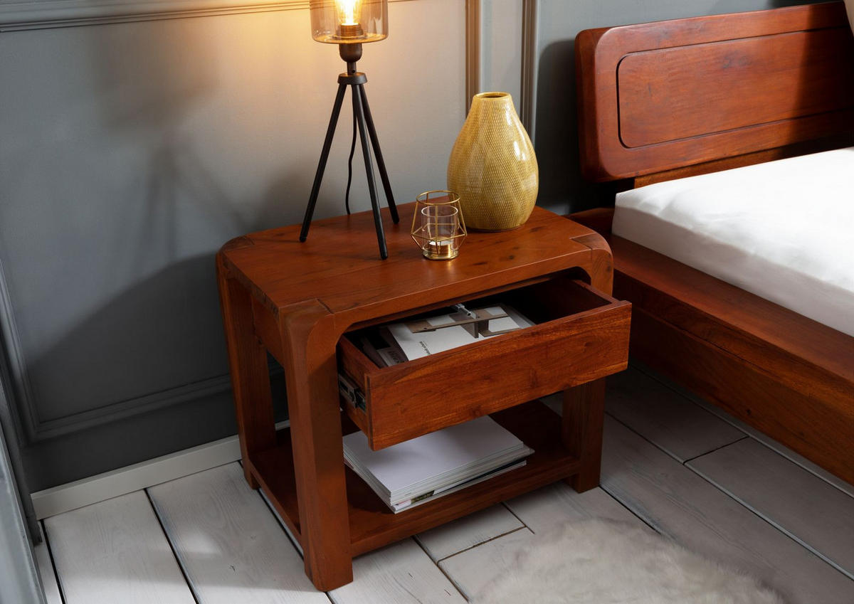 NACHTTISCH Akazie 60x40x50 honig lackiert BUENO #025 - Braun, Holz (60/50/40cm) - Massivmoebel24