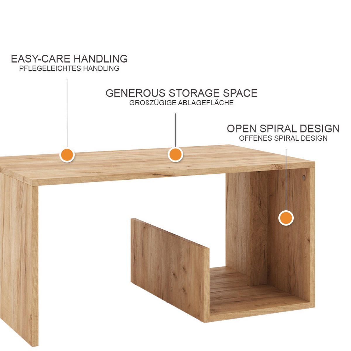 COUCHTISCH Lonar Goldkraft Eiche 80 x 46.6 cm - Honigeiche, Holzwerkstoff (46.6/80/40cm) - Vicco