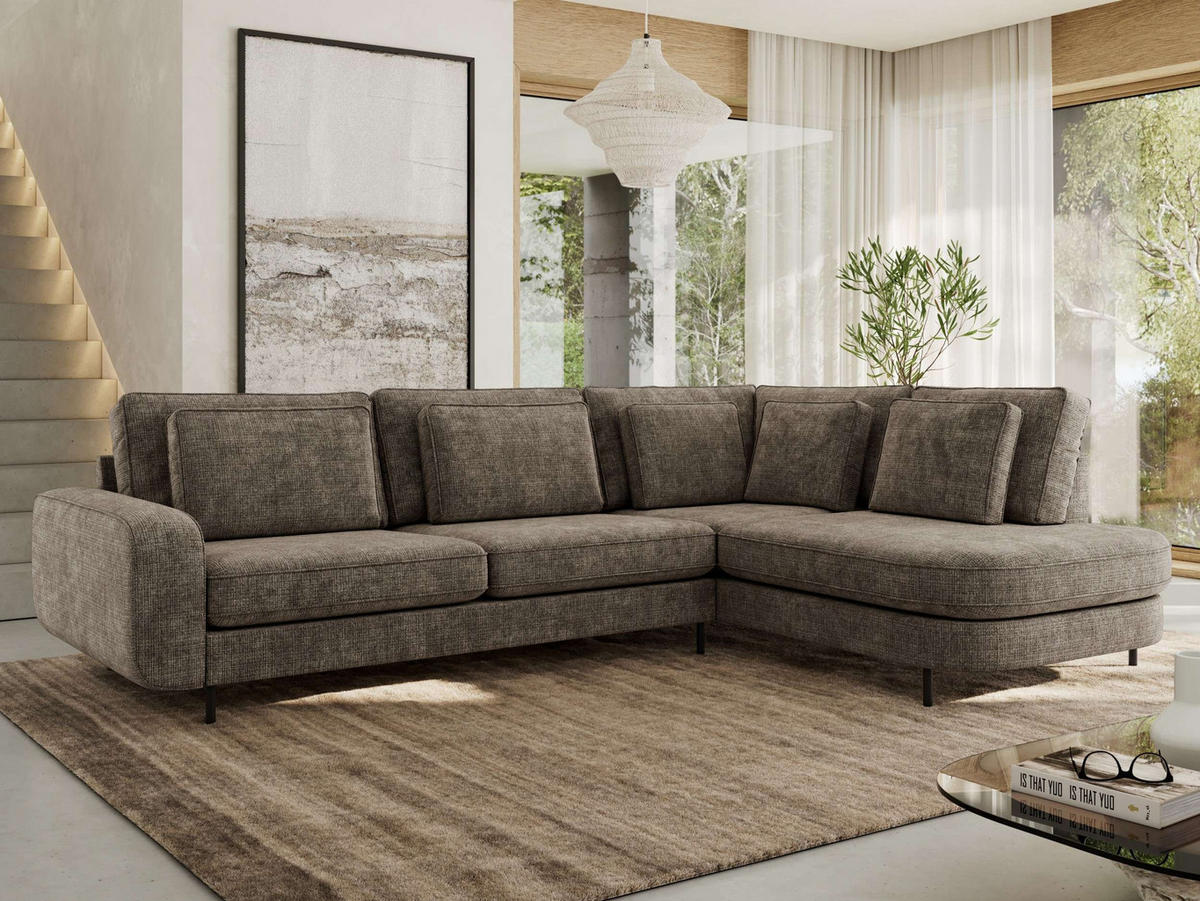 ROHOVÁ SEDAČKA CALENO L - Hnědá hladký senil - Levá Strana - černá/hnědá, kov/textil (317/225cm) - MKS