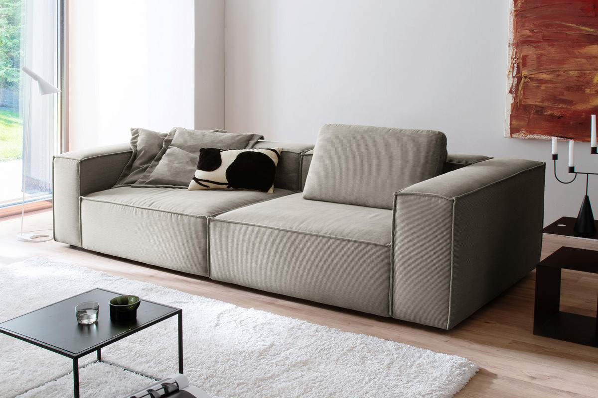 SOFA CARMO Grau Cord - Schwarz/Grau, Kunststoff/Textil (306/68/118cm) - KAWOLA