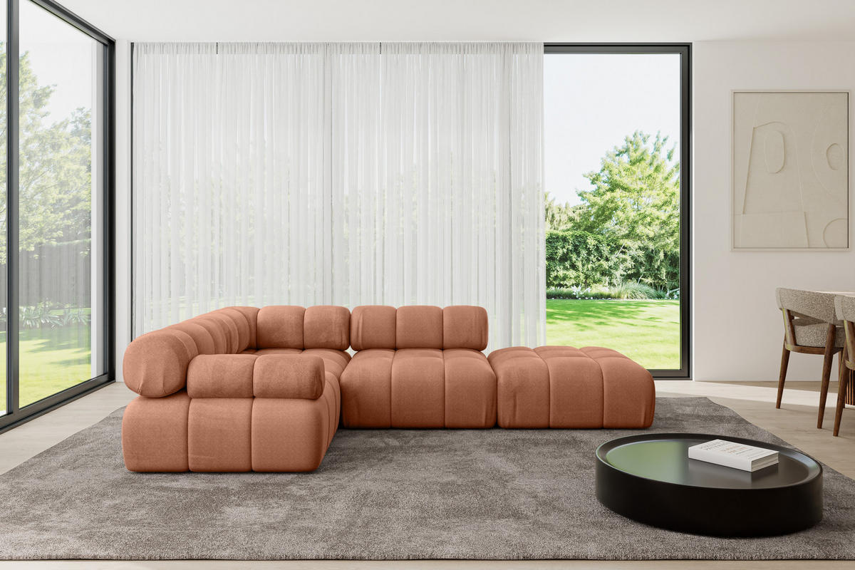 ECKSOFA modulares Sofa Felto-L1 - 285x190x70 cm Apricot Velours - Koralle, Holzwerkstoff/Textil (285/190cm) - ALTDECOR