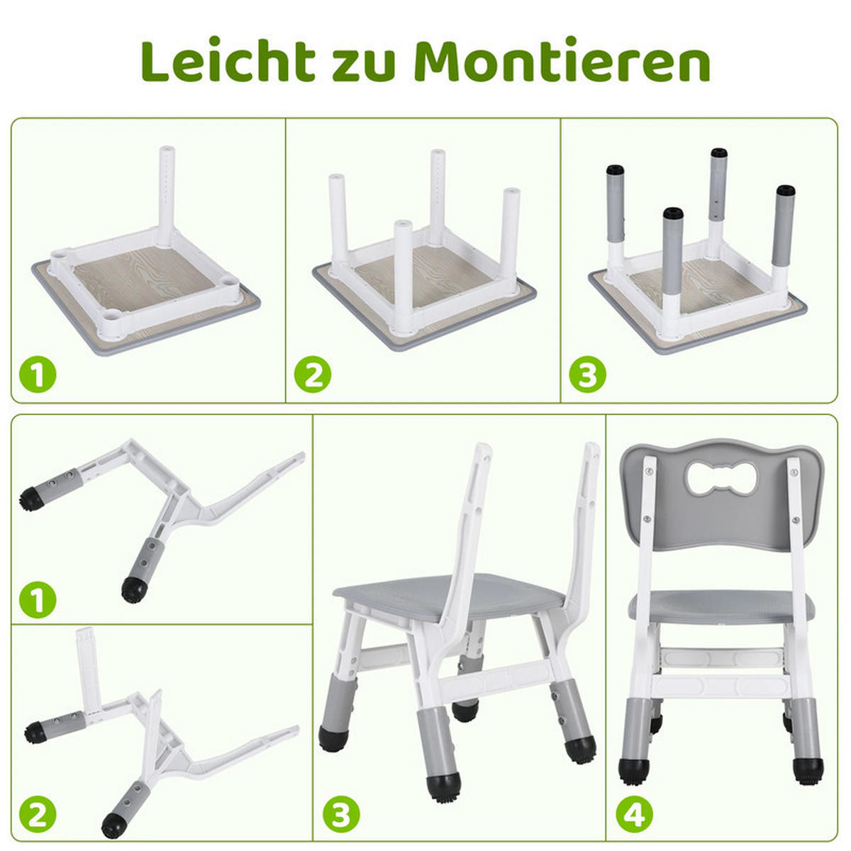 KINDERSITZGRUPPE Hellgrau Höhenverstellbar - Grau, Kunststoff (60/48/60cm) - Bextsrack