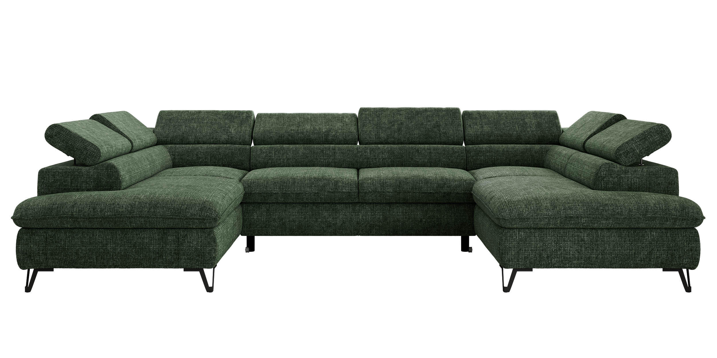 WOHNLANDSCHAFT PABLO U Schenille grob gewebt Dunkelgrün mit Topper Visco - Dunkelgrün/Schwarz, Textil/Metall (346/76/208cm) - MKS