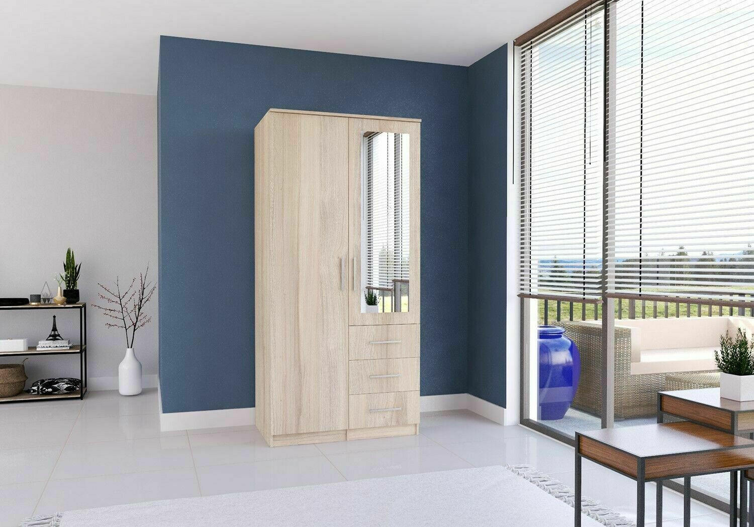 DREHTÜRENSCHRANK 100/207/57/61 cm Szantal 2D Sonoma/Sonoma - Alufarben/Sonoma Eiche, Glas/Holzwerkstoff (100/210/64cm) - imoebel24
