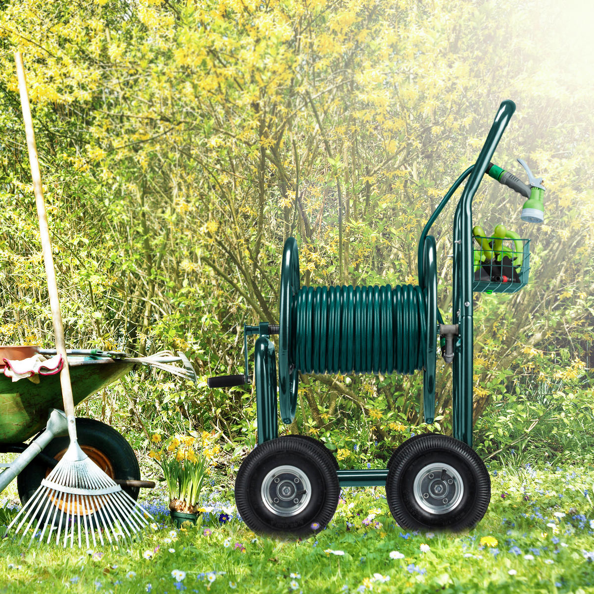 SCHLAUCHWAGEN - Dunkelgrün, Kunststoff/Metall (62/113/90cm) - Relaxdays