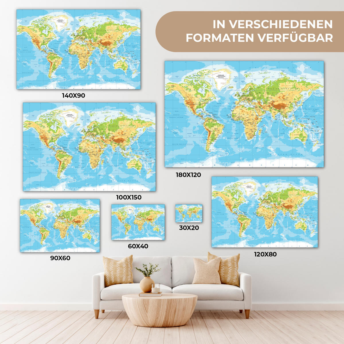 LEINWANDBILD Weltkarte - Statistisch - Blau - Erde - Bildung 30x20 cm - Blau, Textil (30/20cm) - MuchoWow