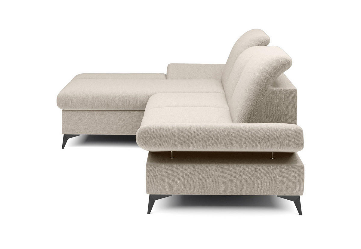 ECKSOFA FELICE L-S Creme Geflochtener Stoff mit Schlaffunktion - Creme, Holz (284/166cm) - MASSENO