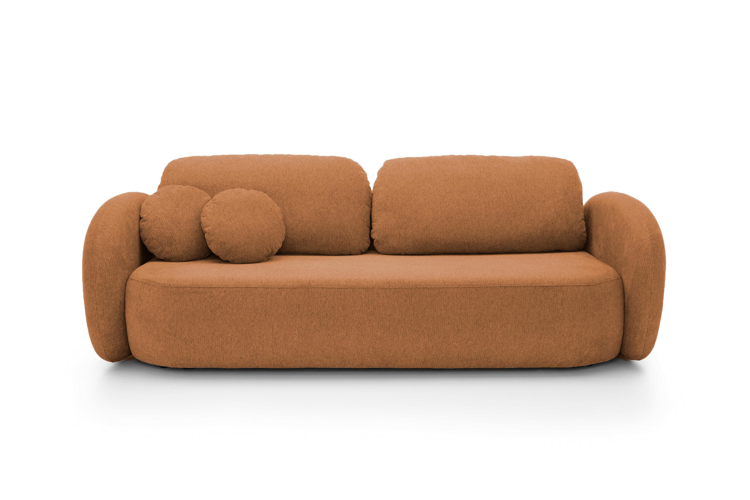 SOFA OLIO Mit Schlaffunktion Und Bettkasten, Bonell-Taschenfederung, Aragon-Stoff, lose Rückenkissen, freistehend, 238x101x86 cm Dark orange - Dunkelorange, Holz/Textil (238/86/101cm) - DomoHome