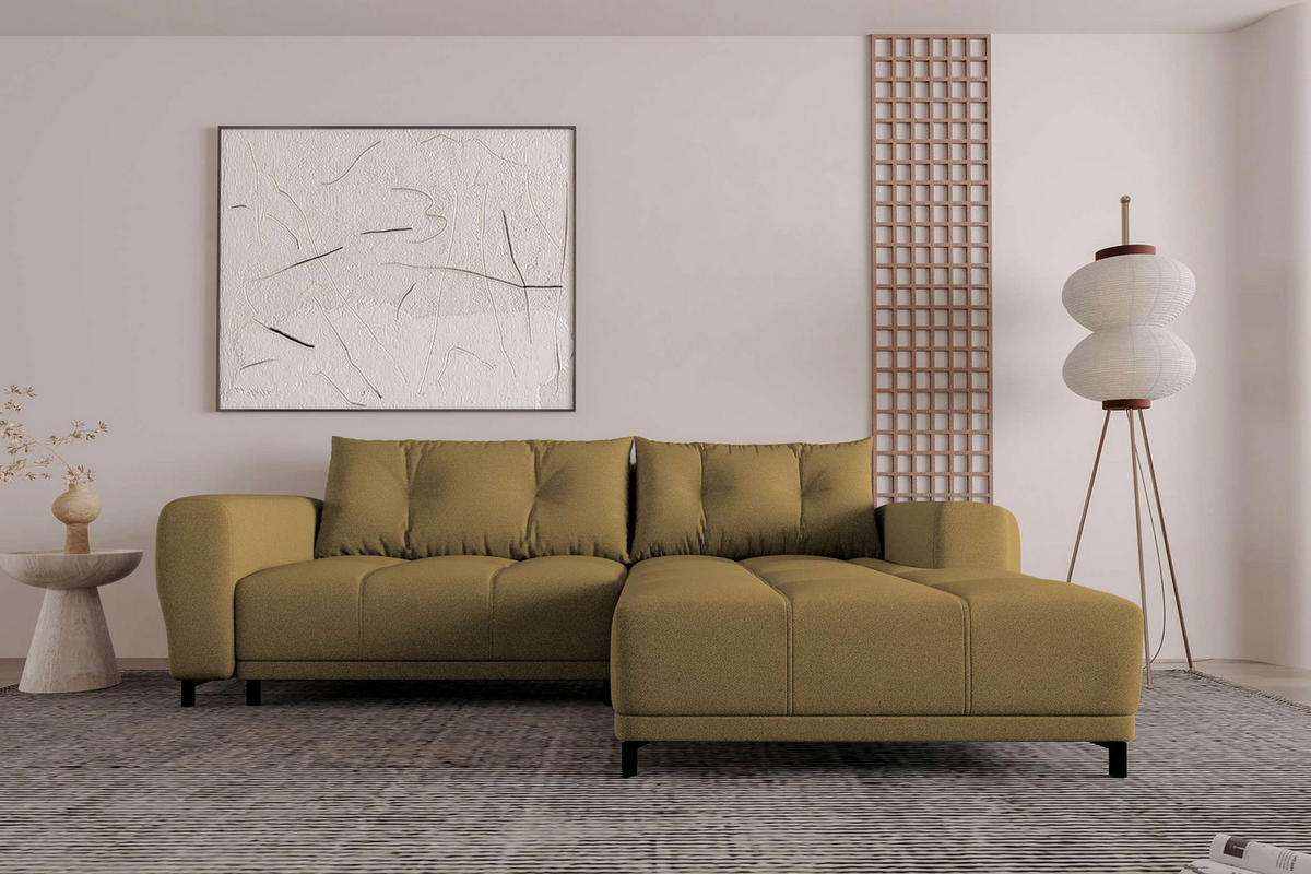 ECKSOFA Massimo Strukturstoff Olivgrün inkl. Schlaffunktion Rechts - Schwarz/Olivgrün, Textil/Metall (246/177cm) - 99rooms