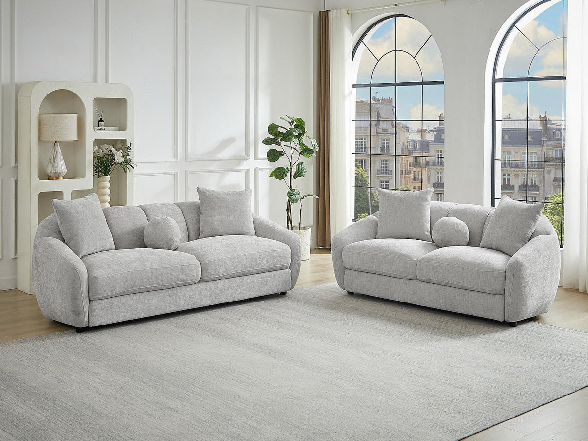 COUCHGARNITUR - 5 Personen - stoff - hellgrau Nafeki - Hellgrau, Kunststoff/Textil (216/78/96cm) - Vente-Unique
