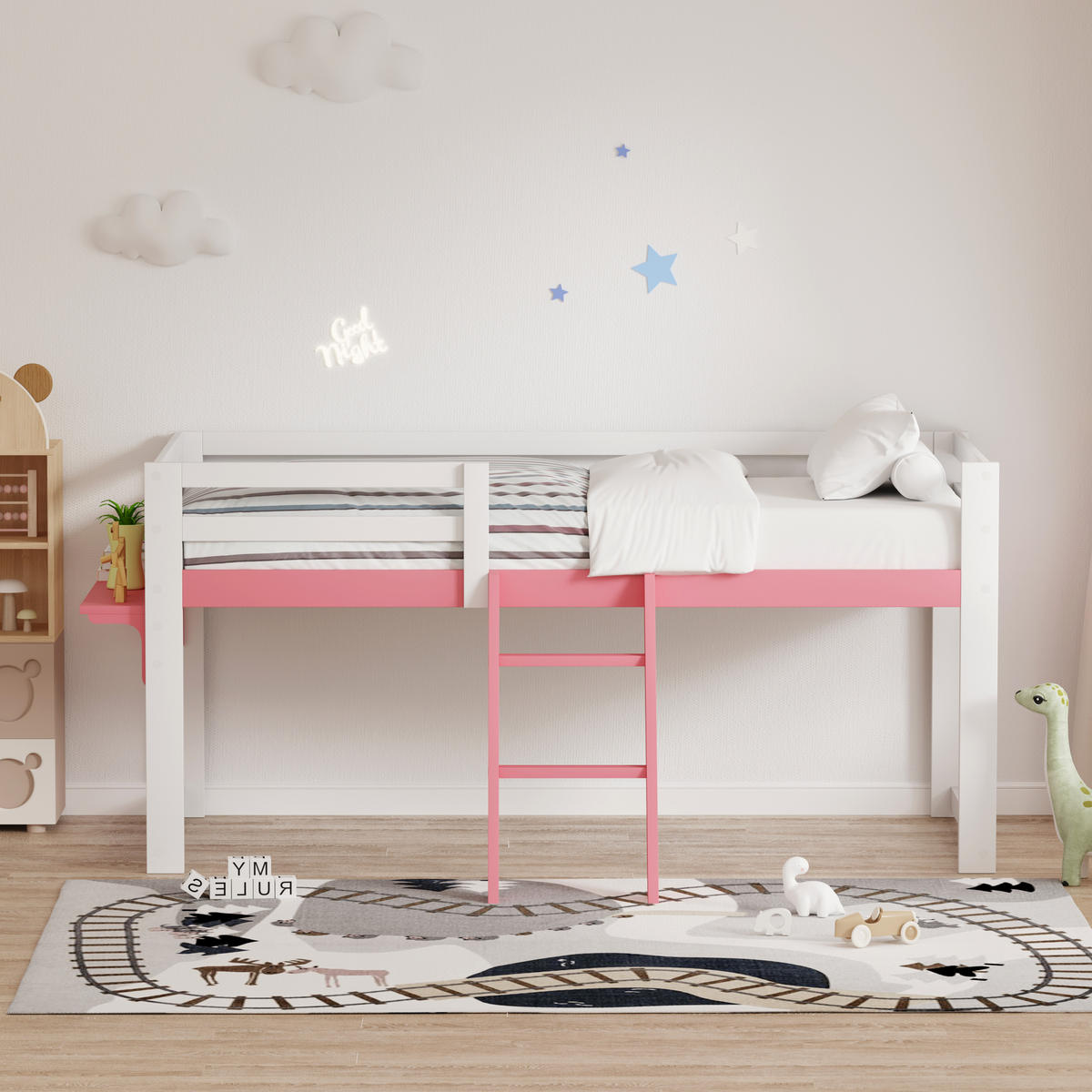 HOCHBETT 90/200 cm mit Rausfallschutz, DE-41907, in Rosa - Pink, Holzwerkstoff (90/200cm) - ComfortXL