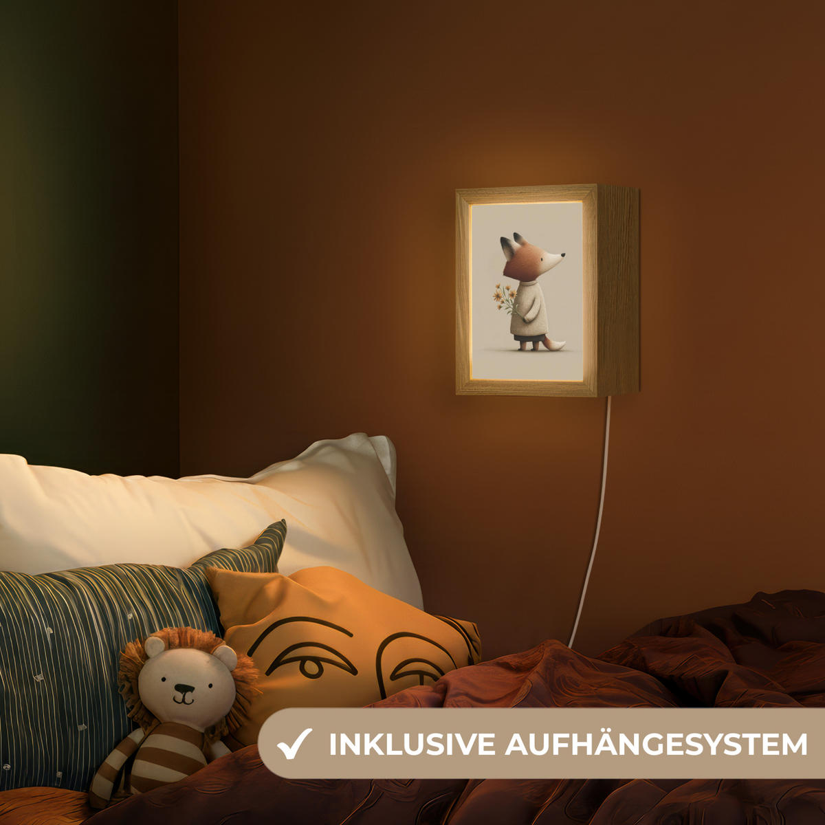 NACHTTISCHLAMPE Fuchs - Gelbe Blumen - Minimalistisch 15x20 cm - Taupe, Holzwerkstoff (8/15/20cm)