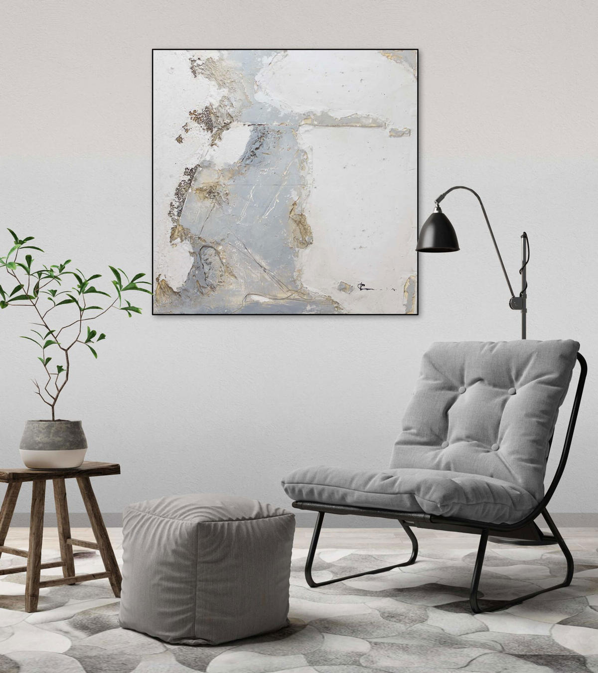 ACRYLBILD HANDGEMALT 80/80 cm - Grau, Holz/Textil (1.6/80cm) - KUNSTLOFT
