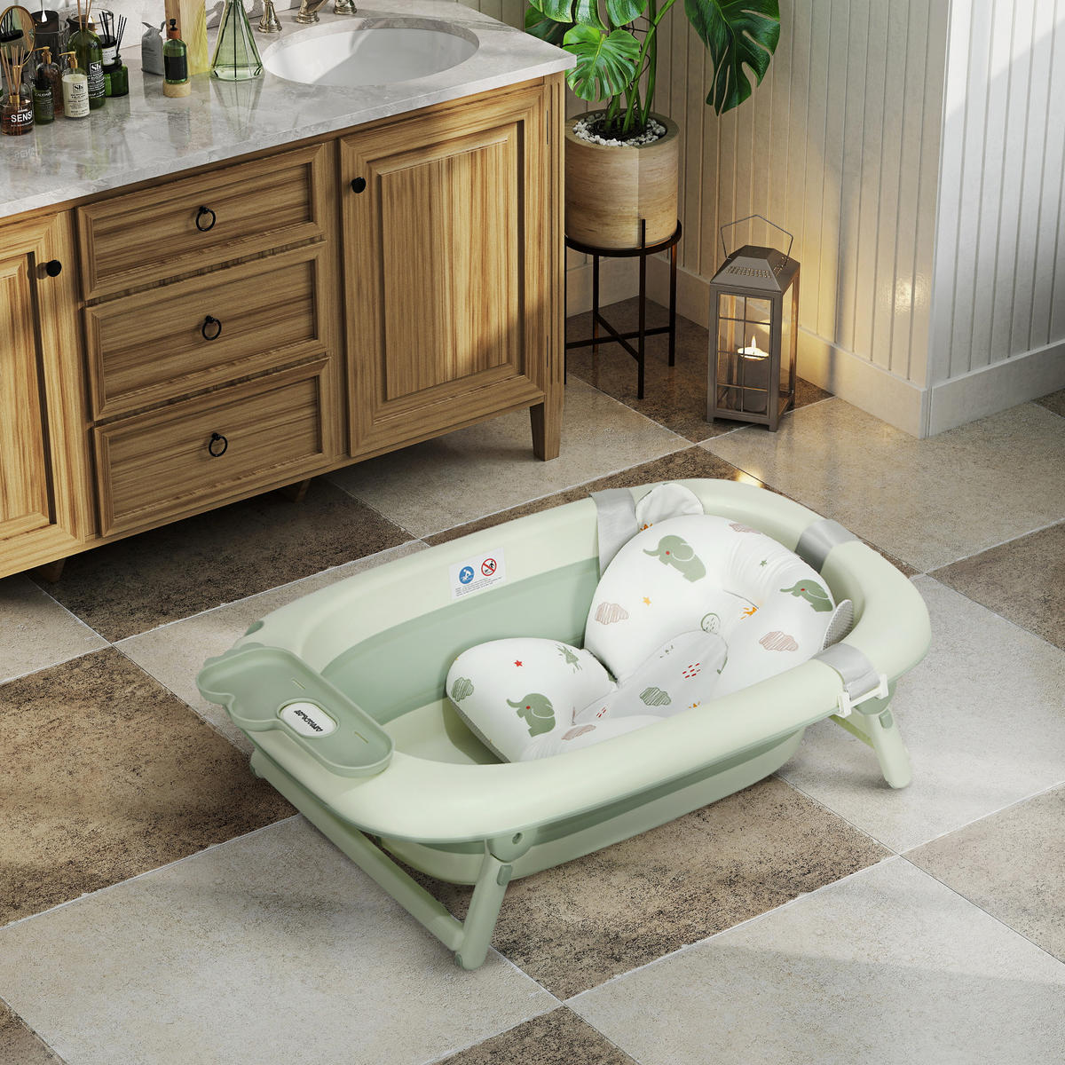 2ER -Set Babybadewanne, faltbar Baby Bathtub mit Gestell, rutschfest Babywanne - Grün, Kunststoff (53/86cm) - AIYAPLAY
