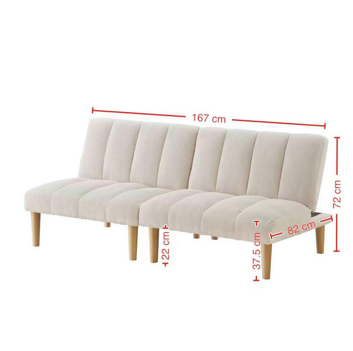 SCHLAFSOFA 3-fach verstellbar Corduroy Beige - Beige, Holzwerkstoff (167/72/82cm) - Meubliv