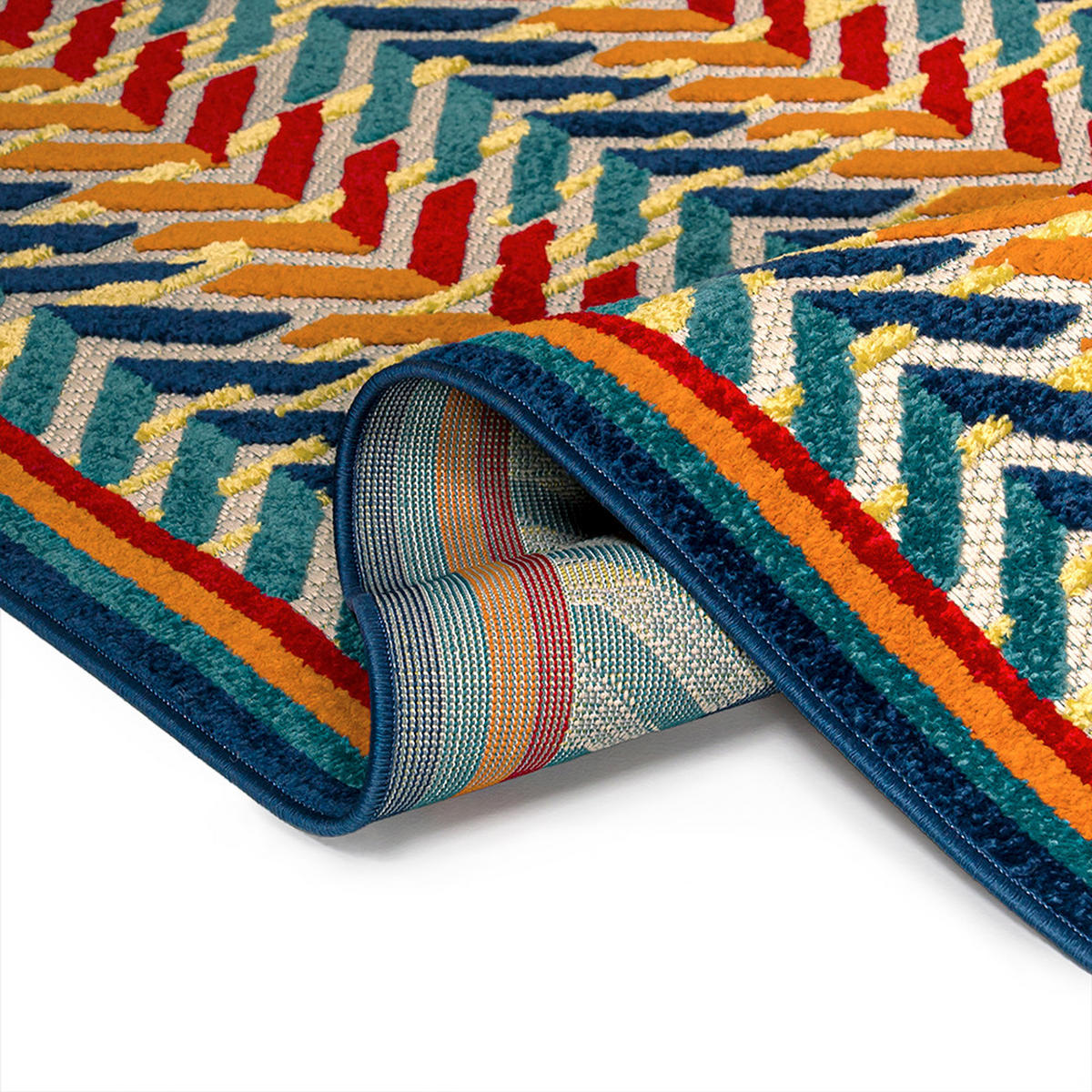 TEPPICH In-& Outdoor Fano Frecce Mazovia 120x170cm Blau Orange Abstrakt Kurzflor - Multicolor, Textil (120/170cm) - Mazovia