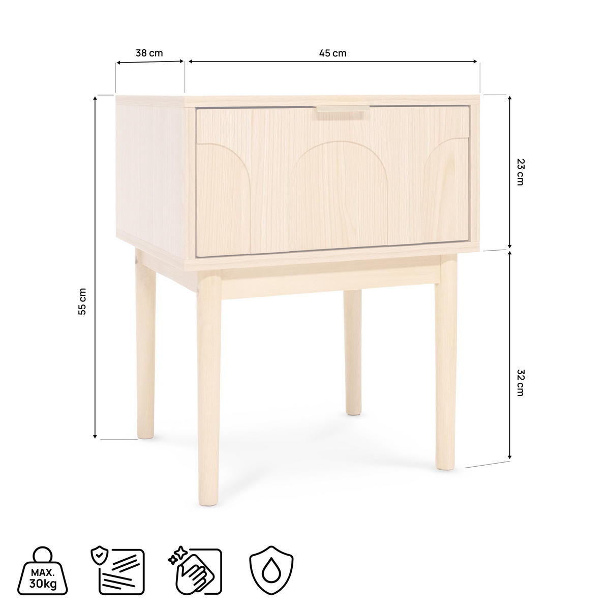 NACHTTISCH 2er-Set Nolan aus Eiche skandinavischen - Beige, Holz (38/55/45cm) - Sicaan