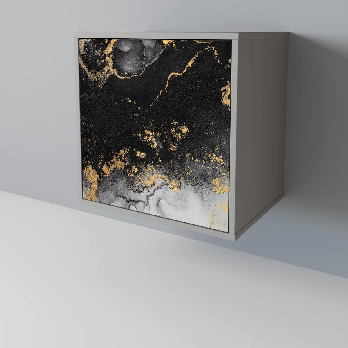 SIDEBOARD MARBLE OF TOMMORROW, Grau, 57,5x42x72,5 cm, Schwarze Metallfüße - Multicolor/Schwarz, Holzwerkstoff/Metall (57.5/72.5/42cm) - SpaceRebels