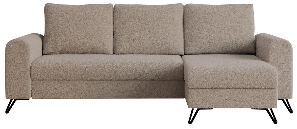 ECKSOFA Hugo Boucle Hellbraun - Hellbraun/Schwarz, Textil/Metall (242/140cm) - MKS