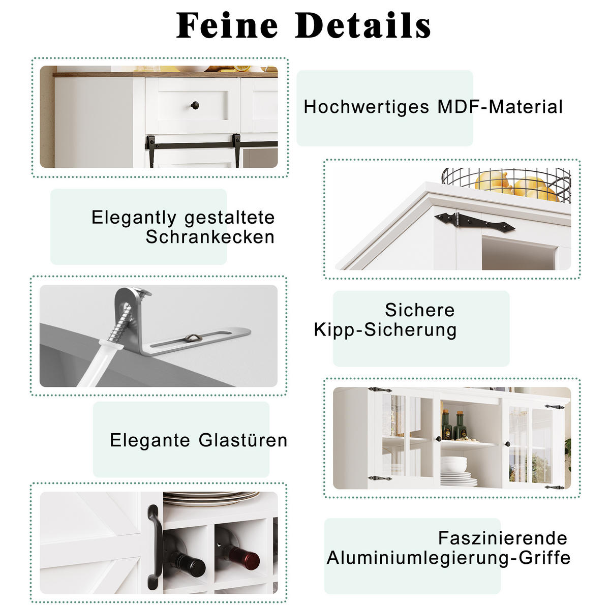 BUFFET 105/38,4/180 cm aus MDF mit LED-Beleuchtung und Schiebetür im Scheunenlook Weiß - Weiß, Holzwerkstoff (105/180/38.4cm) - Modenvie