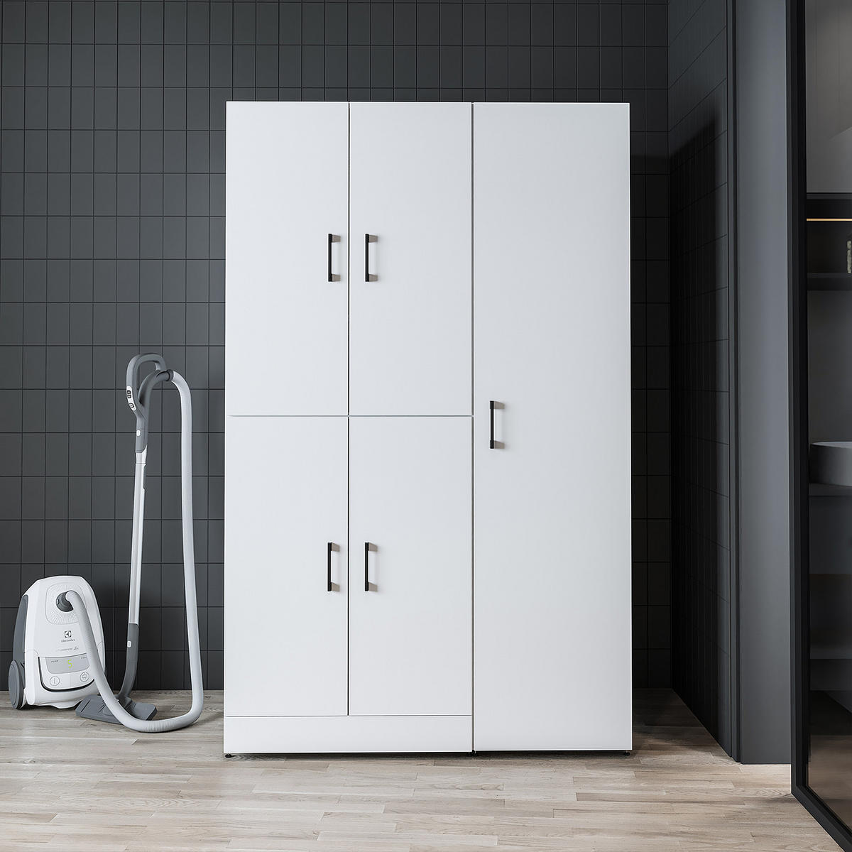 WASCHMASCHINENSCHRANK DORA-II 115cm Breit, 186cm Hoch - Eiche Bianco, Holzwerkstoff (115/186/73.8cm)