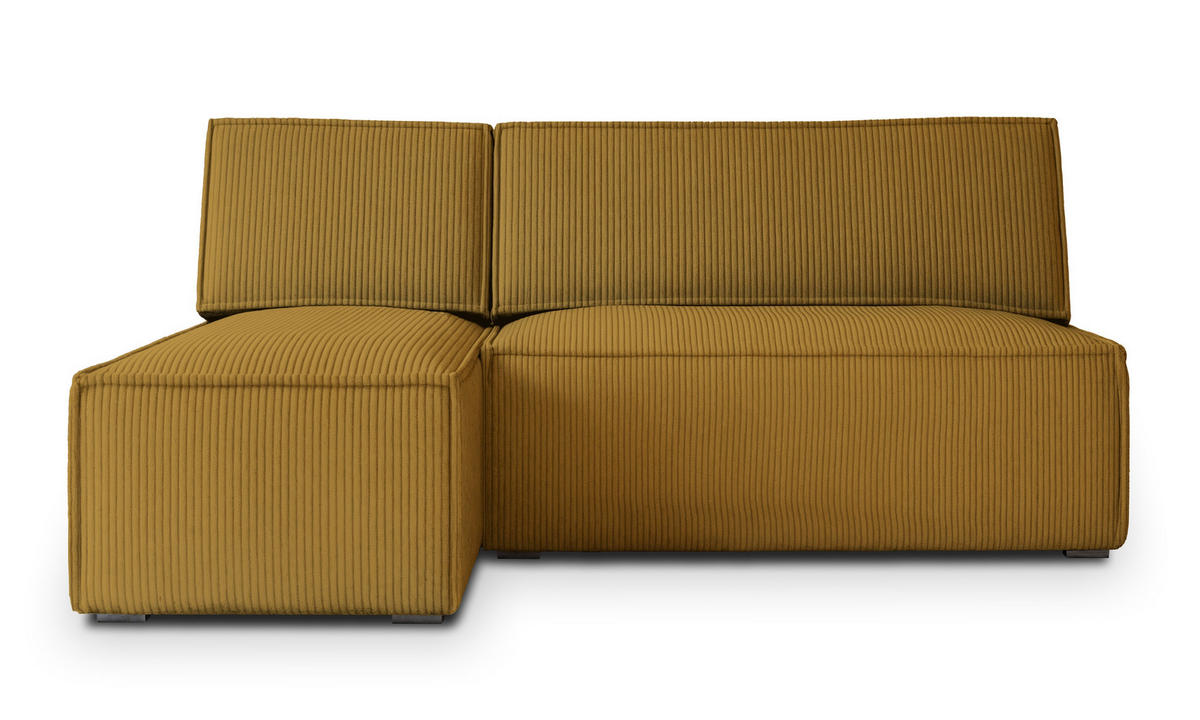 ECKSOFA BRISO P Gelb Kordstoff mit Schlaffunktion - Gelb, Holz (200/140cm) - MASSENO