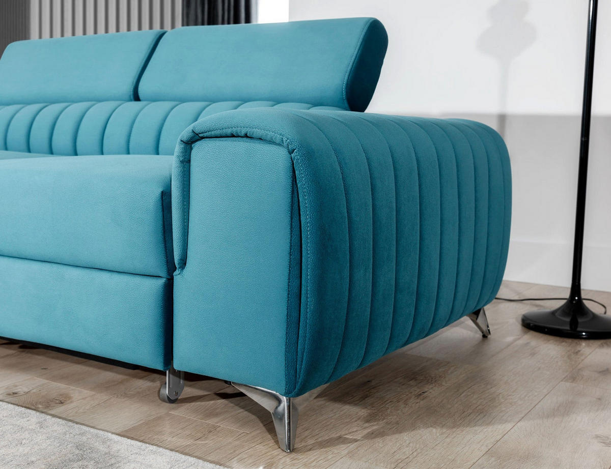ECKSOFA Laurence mit Schlaffunktion & Bettkasten – 278 x 205 cm, verstellbare Kopfstützen - Blau, Kunststoff (278/205cm) - Wohnideebilder