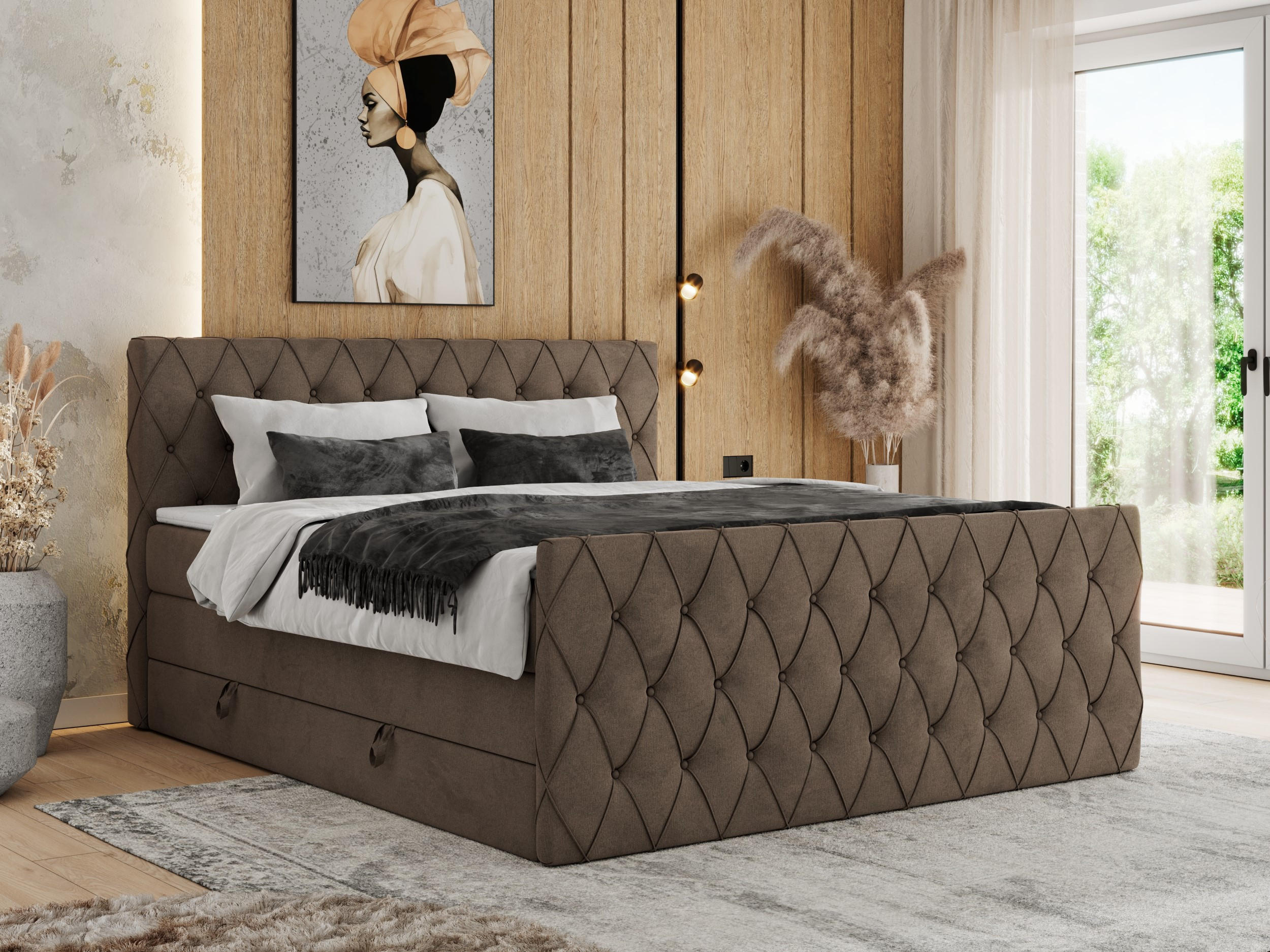 BOXSPRINGBETT MIREN KING DUO 120/200 Braun Velvet - H3 - Braun, Holz/Textil (120/200cm) - MKS