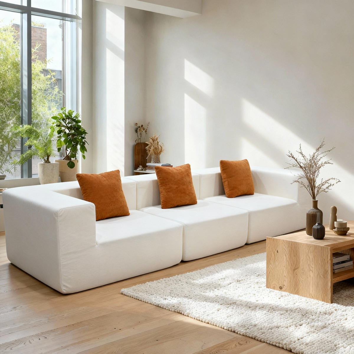 SOFA Pure - Weiß Orange - Weiß, Textil (300/62/100cm) - COCO Living