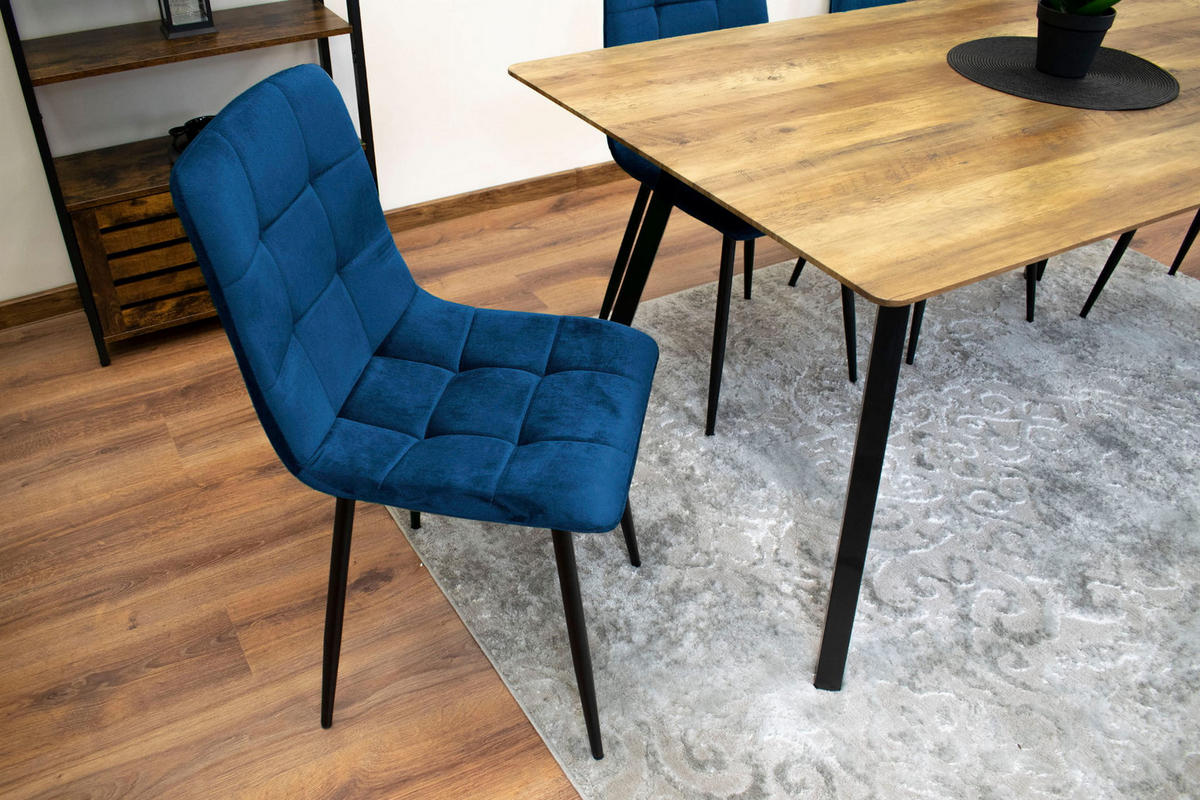 STUHL CETARA 2-er Set, Blau, mit Samtstoff gepolstert - Blau, Textil/Metall (45/87/51cm) - Komodee