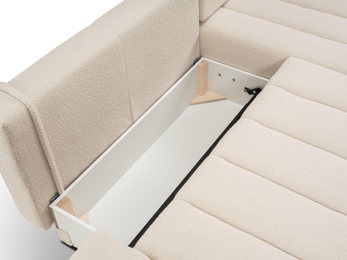 ECKSOFA GIOIA R-S Creme Boucle-Stoff mit Schlaffunktion - Creme, Holz (276/176cm) - MASSENO