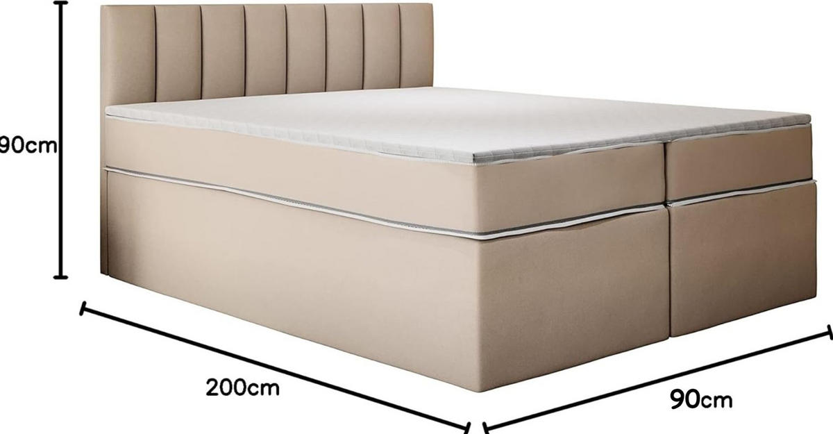 KONTINENTALBETT 90x200 cm mit Taschenmatratze, MIAMI, Visco Topper 5 cm, Beige - Beige, Kunststoff (90/200cm) - Trada