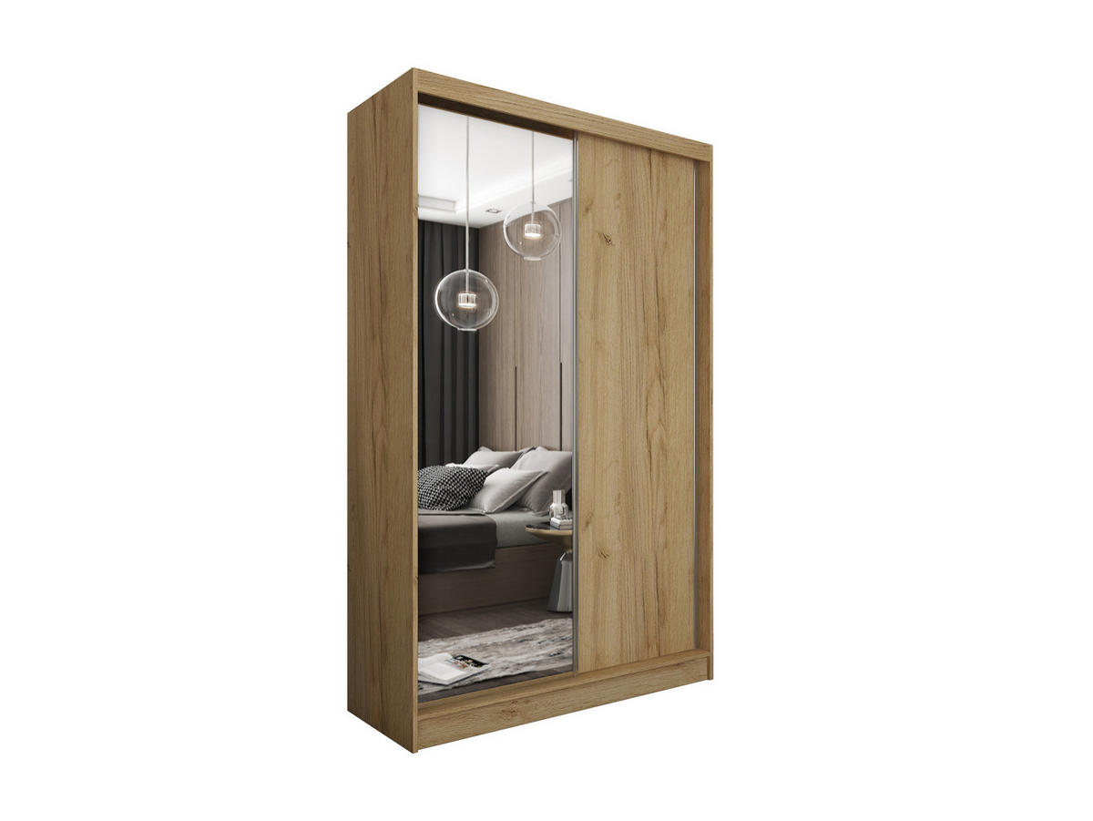 SCHWEBETÜRENSCHRANK PATRIZIA 120/216/61 cm 2-türig mit Spiegel Eiche Artisan - Eiche Artisan, Holzwerkstoff (120/216/61cm) - MASSENO